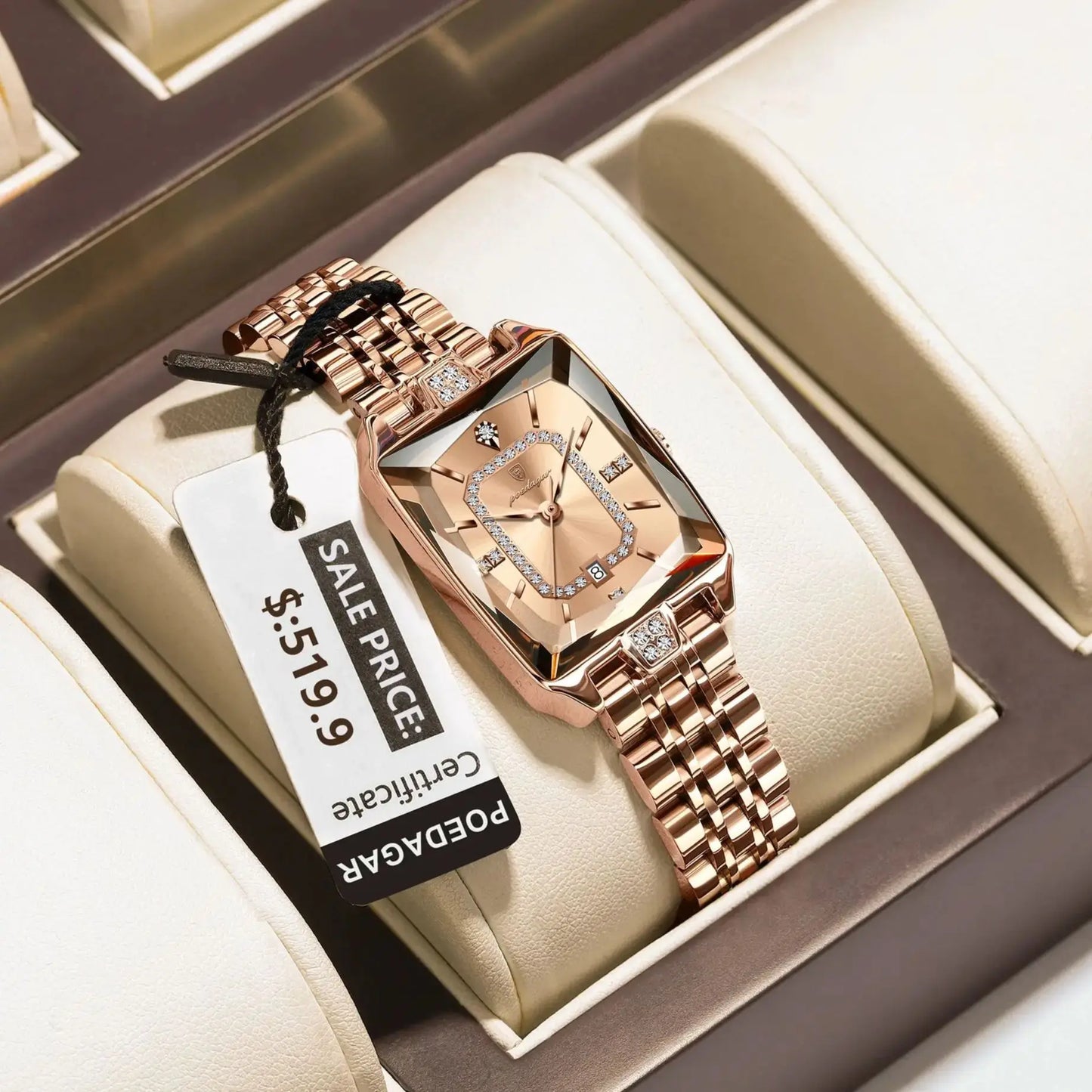 POEDAGAR Luxury Women Wristwatch Rectangle Waterproof Date Ladies Watch Stainless Steel Quartz Women's Watches Diamond Reloj+Box