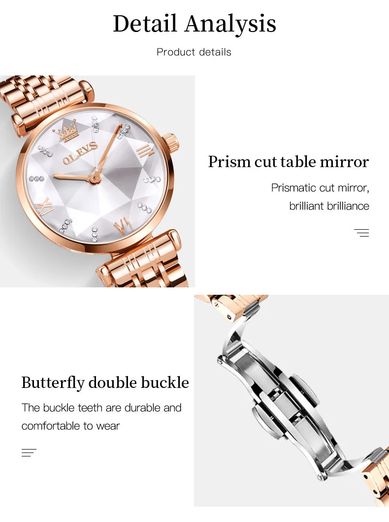 OLEVS 6642 Elegant Japan Quartz Watch for Lady Steel Strap Waterproof Fashion Dress Wristwatch Women's Gift