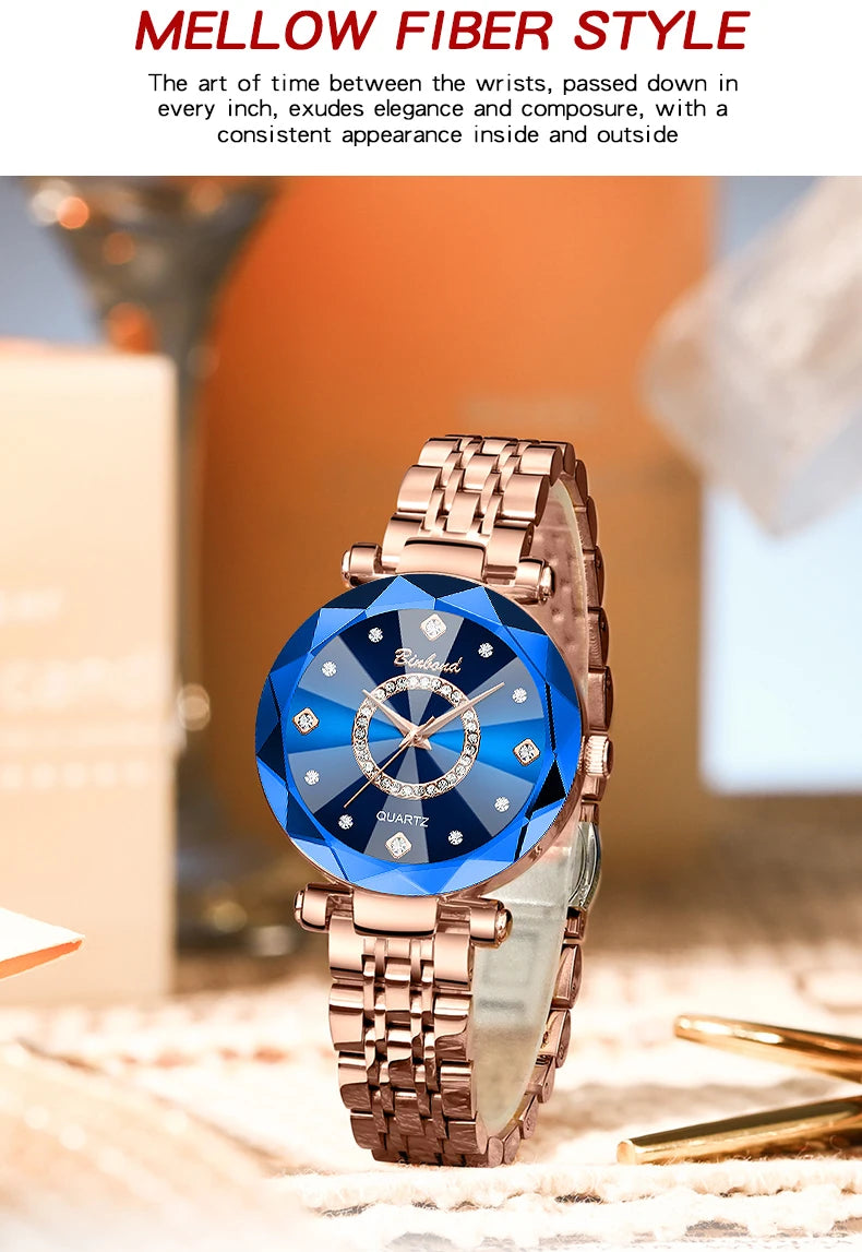 BINBOND Fashion Women's Quartz Watch Elegant For Heart of The Ocean Mirror Face Waterproof Business Lady Watch Relogio Feminino