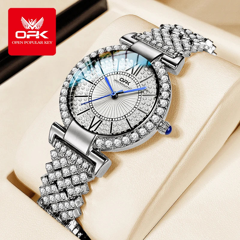 OPK 8618 Noble Women's Watch Luxury Brand Diamond Roman Scale Waterproof dial Elegant temperament Quartz Women's Watch