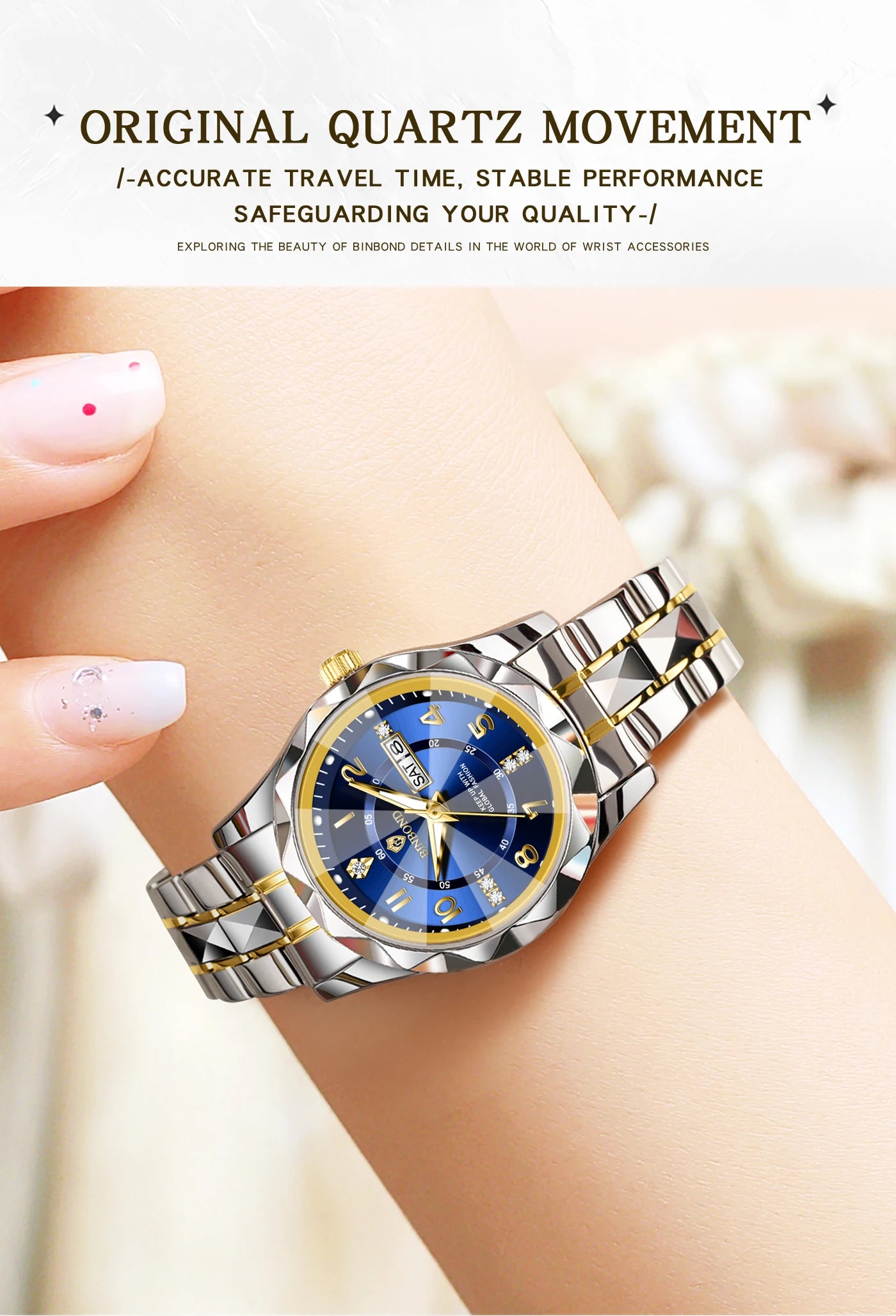 BINBOND Top Brand Fashion Business Womens Quartz Watches Waterproof Luminous Week Date Clock Sport Ladies' Wristwatch New B6632