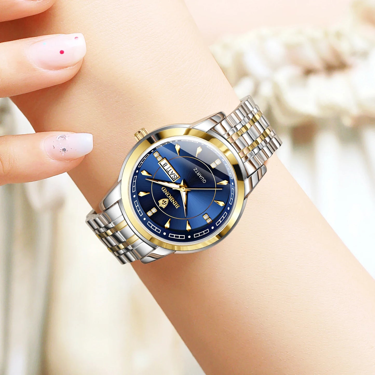 BINBOND Original Brand Ladies New Quartz Wristwatch Luxury Stainless Steel Waterproof Women's Watch Fashion Luminous Ms Watches