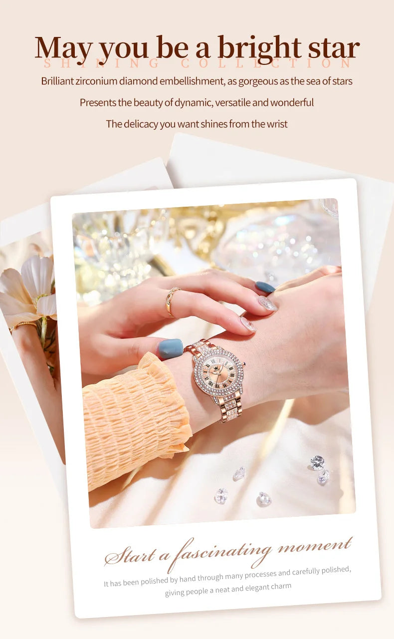 OLEVS Quartz Women's Watch Fashionable Retro Roman Scale Inlaid Diamond Waterproof dial Luxury Exquisite Elegant Women's Watch