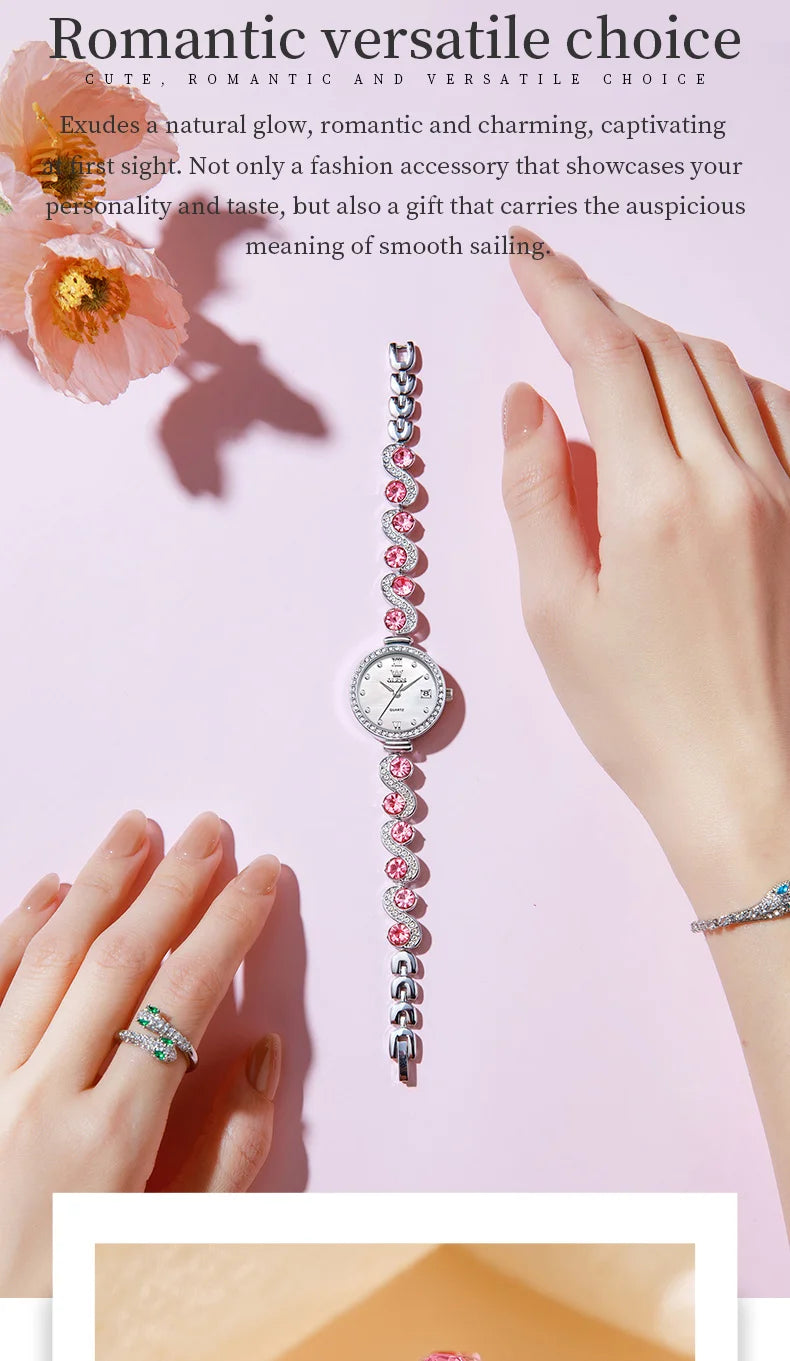 OLEVS 5633 Elegant Women's Bracelet Quartz Watches Diamond Bezel Waterproof Steel Strap Fashion Original Ladies Wristwatch