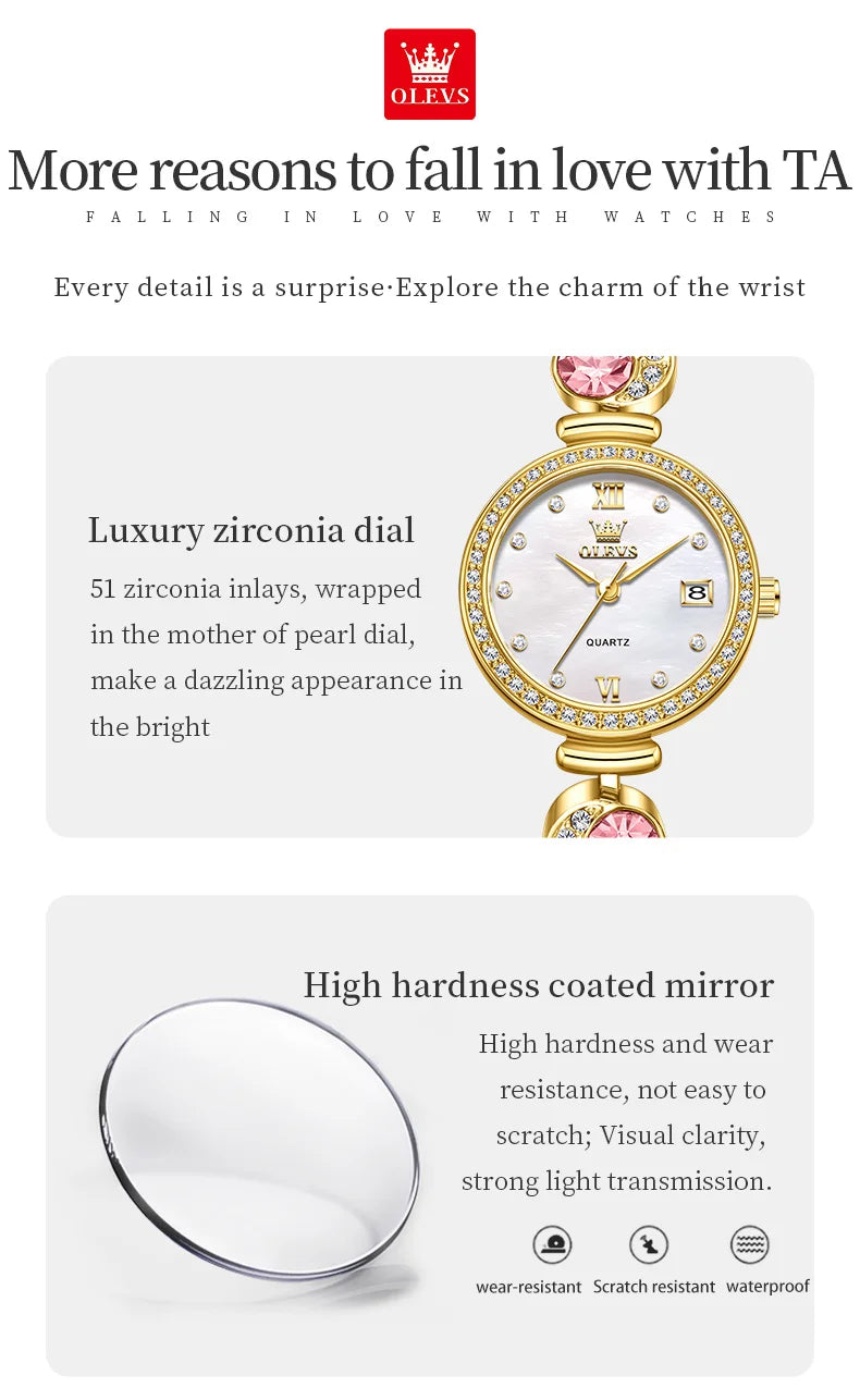OLEVS 5633 Elegant Women's Bracelet Quartz Watches Diamond Bezel Waterproof Steel Strap Fashion Original Ladies Wristwatch