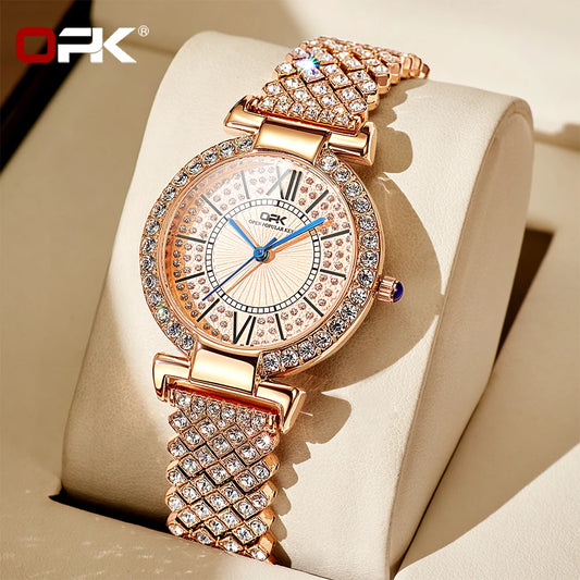 OPK 8618 Noble Women's Watch Luxury Brand Diamond Roman Scale Waterproof dial Elegant temperament Quartz Women's Watch