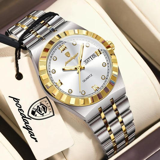 POEDAGAR Casual Ladies Watch Luminous Waterproof Week Date Woman Wristwatch Stainless Steel Quartz Fashion Women's Watches Reloj