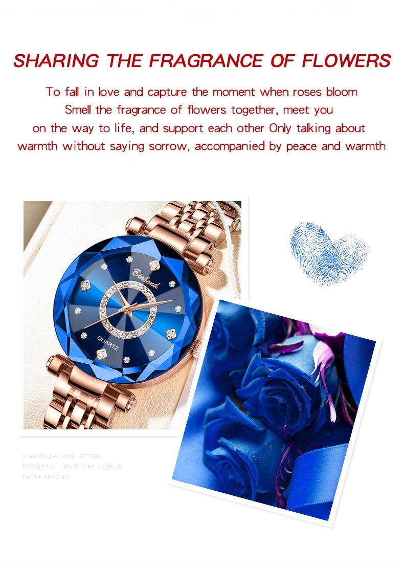 BINBOND Fashion Women's Quartz Watch Elegant For Heart of The Ocean Mirror Face Waterproof Business Lady Watch Relogio Feminino