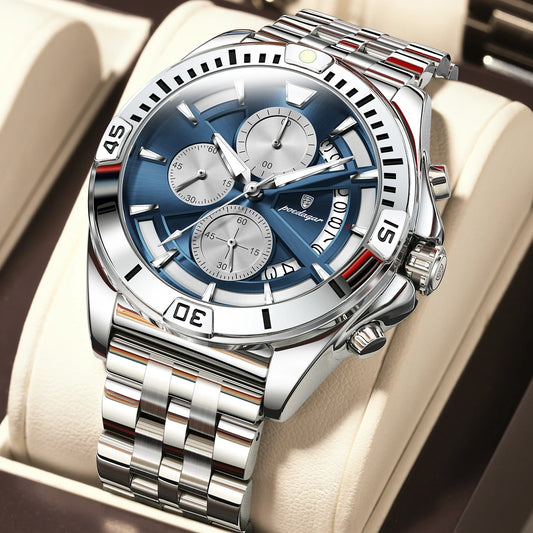 POEDAGAR Luxury Sports Man Wristwatch Waterproof Luminous Chronograph Date Quartz Men's Watches Casual Stainless Steel Men Watch