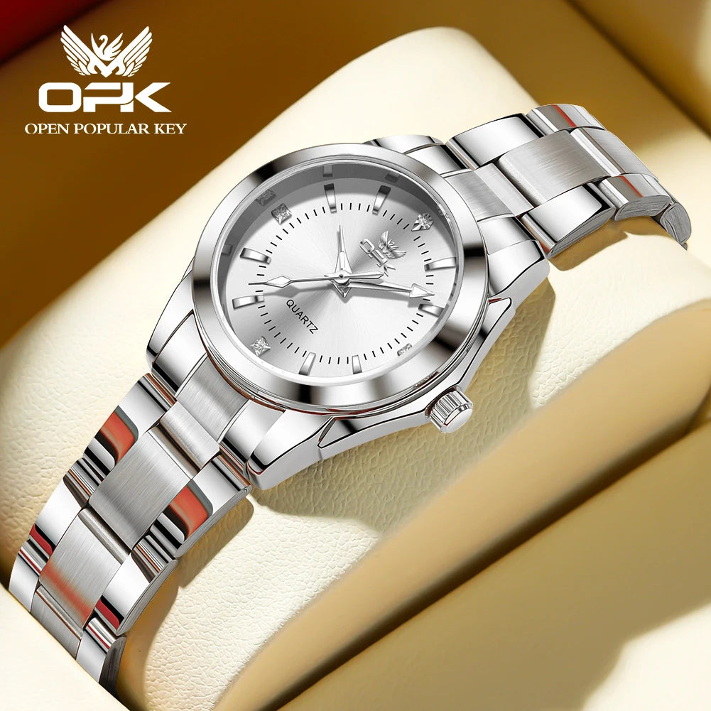 OPK 6002 Wristwatch for Women Fashion Trends Stainless steel Strap Waterproof  Full Silvery Watches