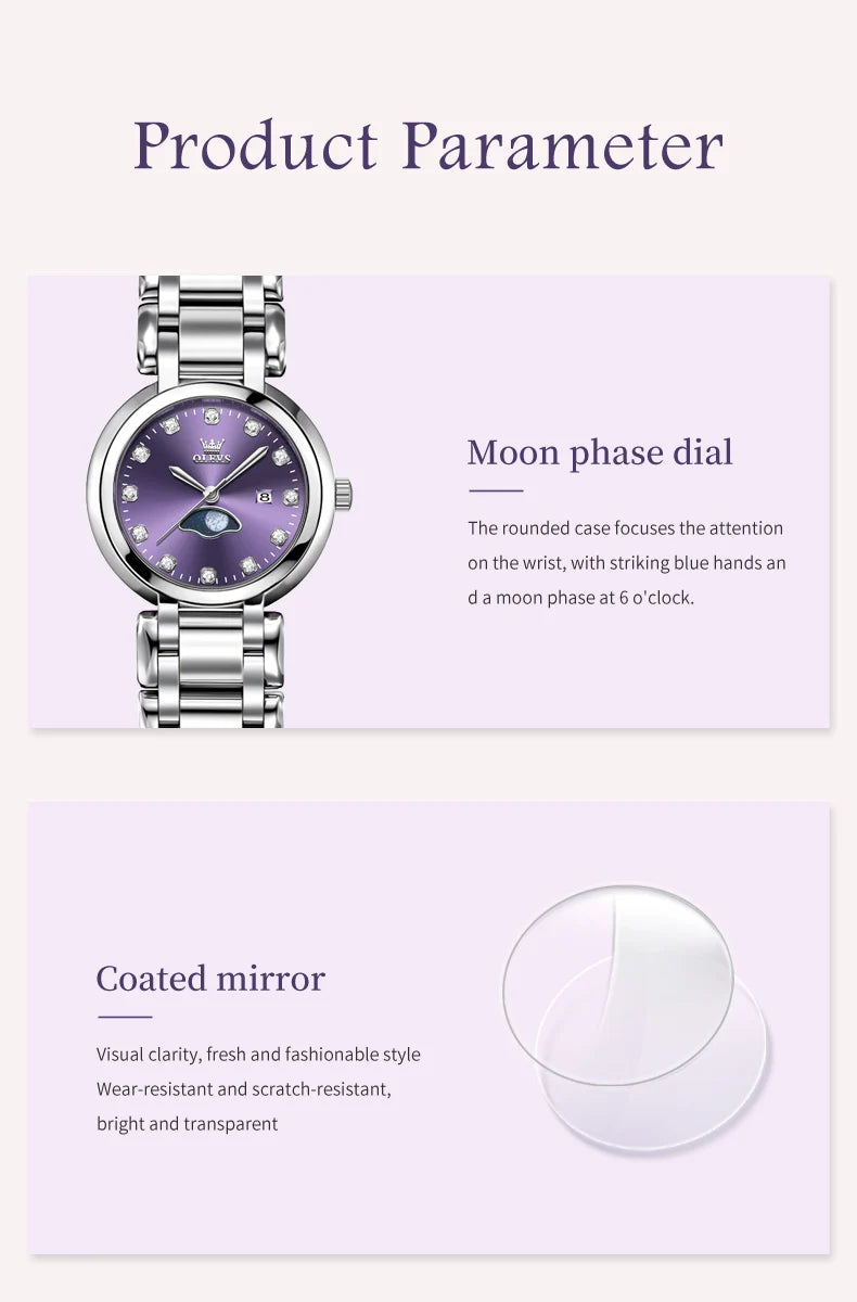 OLEVS 5573 Original Ladies Quartz Watch Diamond Scale Calendar Stainless Steel Waterproof Elegant Dress Wristwatch for Women