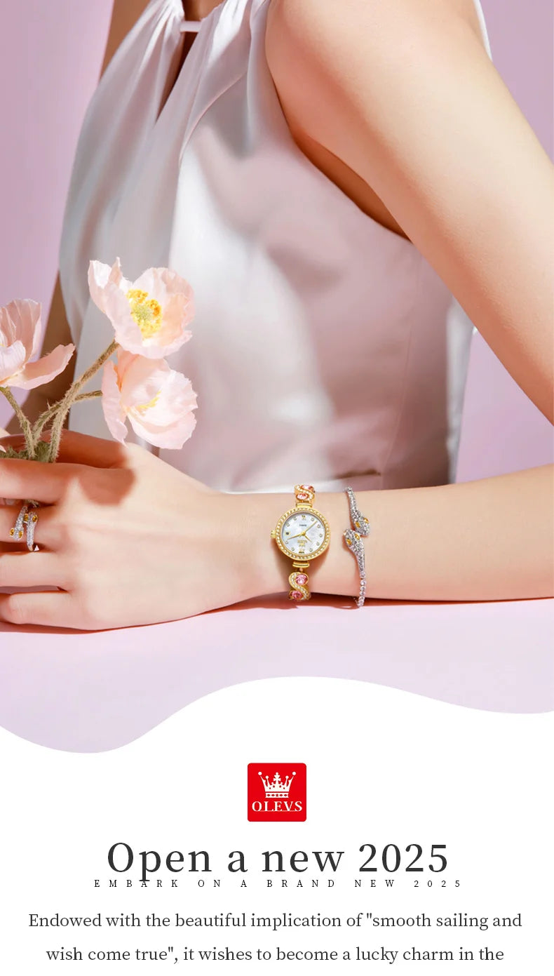 OLEVS 5633 Elegant Women's Bracelet Quartz Watches Diamond Bezel Waterproof Steel Strap Fashion Original Ladies Wristwatch