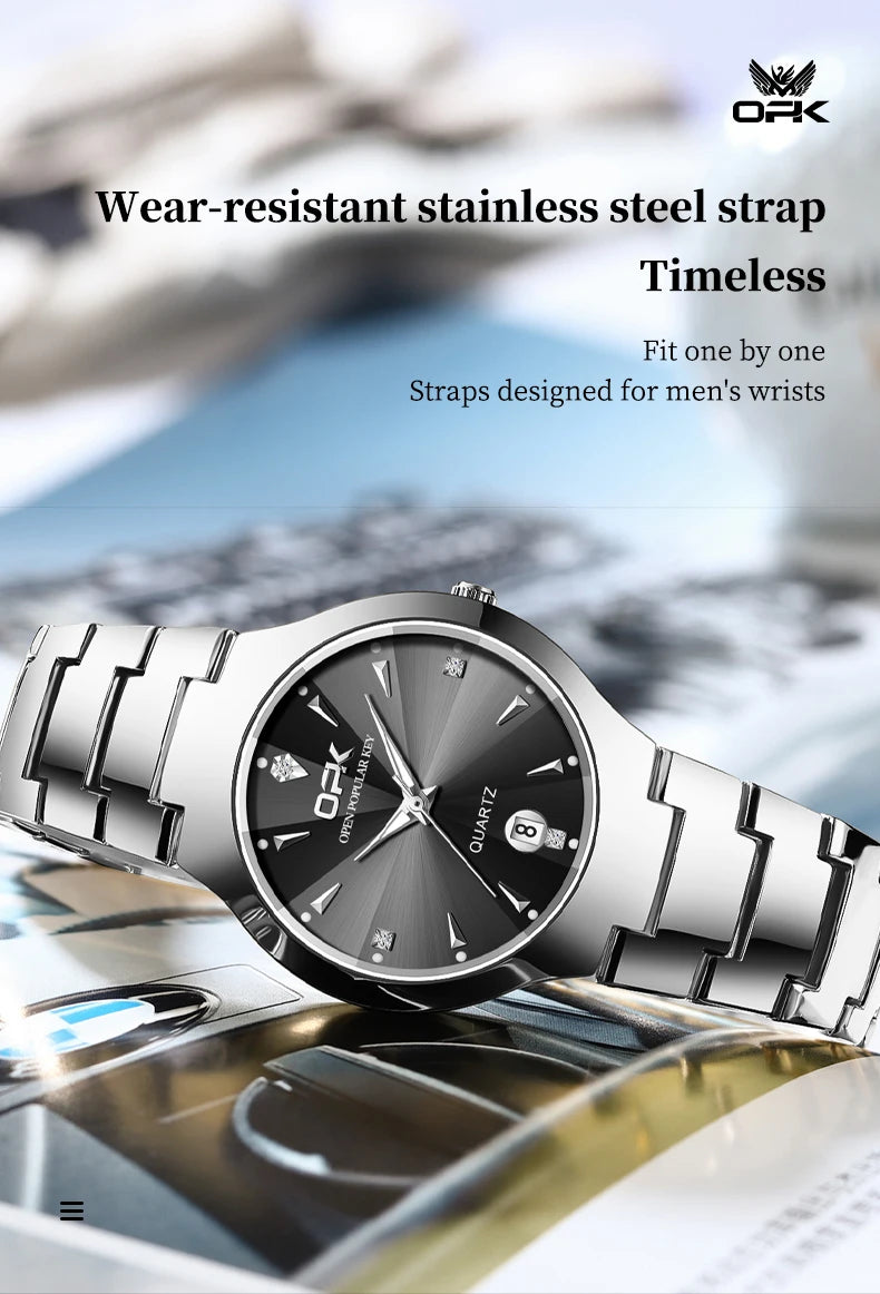 OPK 8105 Diamond Quartz Men's Watch Fashion Waterproof Date Stainless Steel Business Watch Minimalist Casual Brand Men's Watch