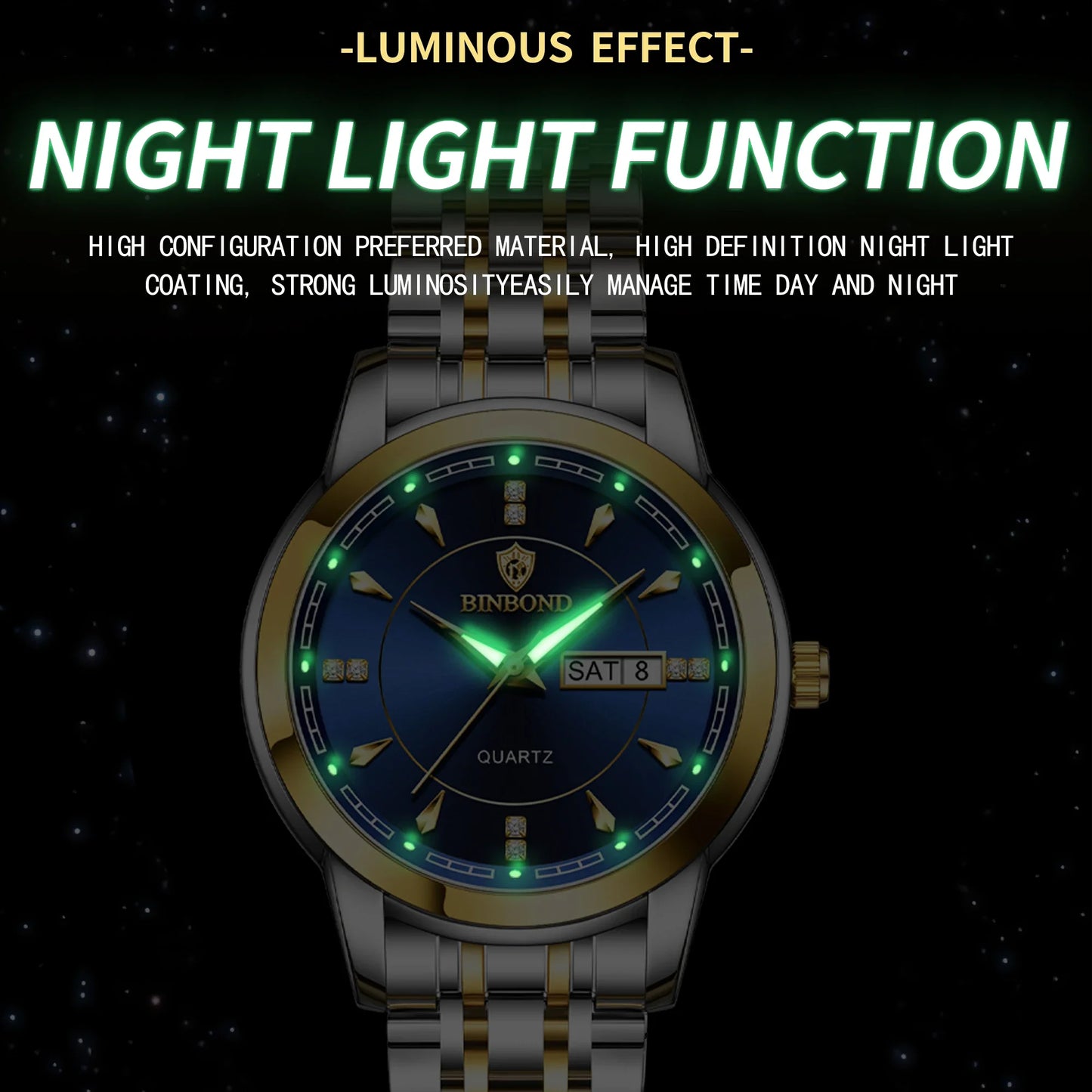 BINBOND Original Brand Ladies New Quartz Wristwatch Luxury Stainless Steel Waterproof Women's Watch Fashion Luminous Ms Watches