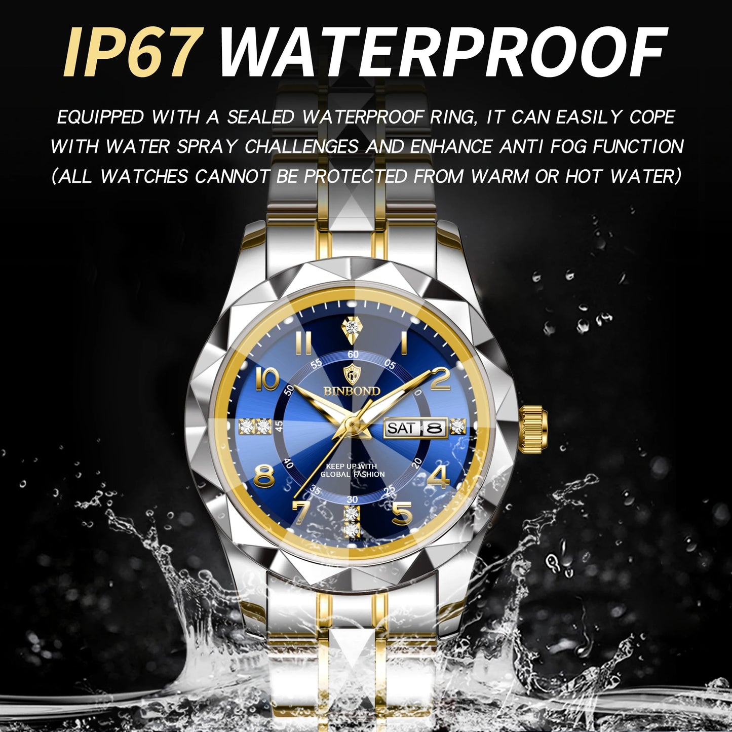 BINBOND Top Brand Fashion Business Womens Quartz Watches Waterproof Luminous Week Date Clock Sport Ladies' Wristwatch New B6632