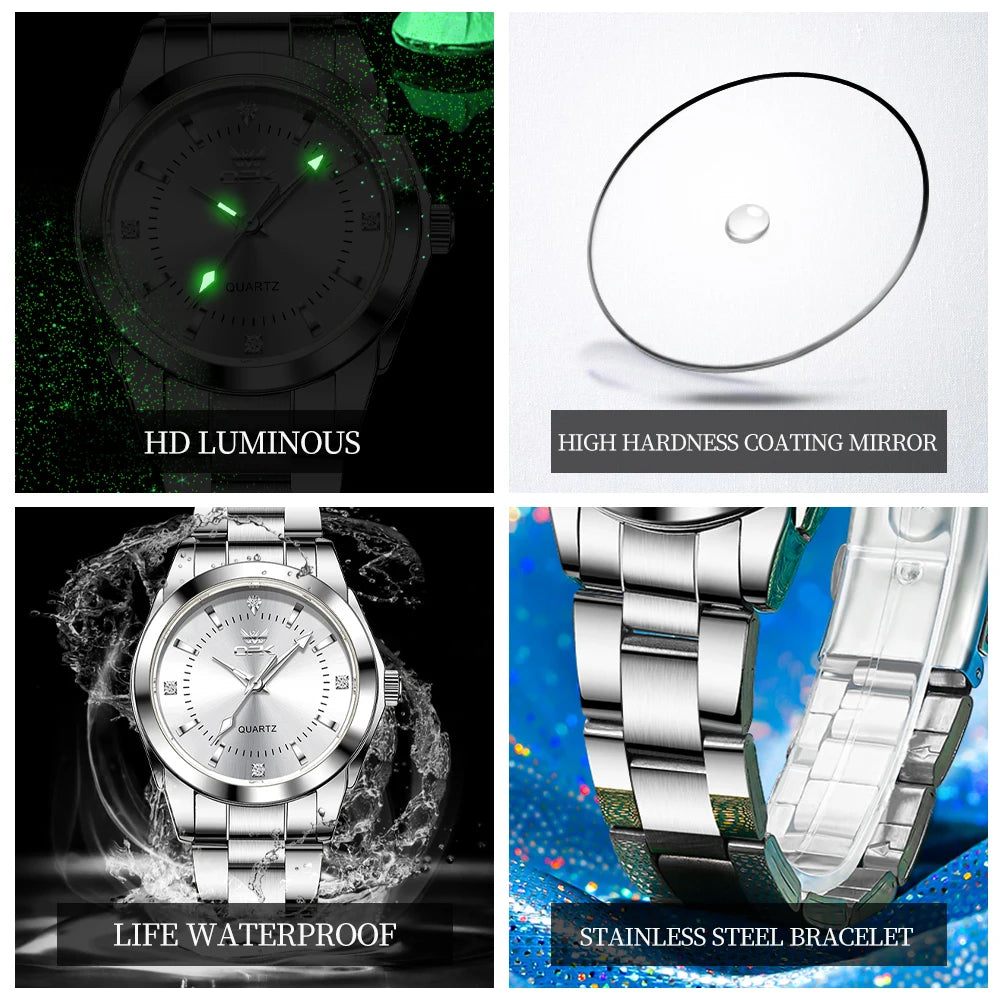 OPK 6002 Wristwatch for Women Fashion Trends Stainless steel Strap Waterproof  Full Silvery Watches