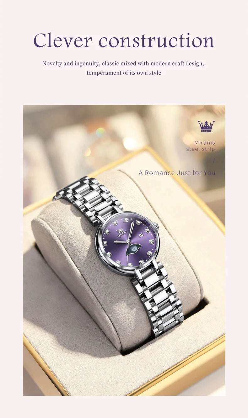 OLEVS 5573 Original Ladies Quartz Watch Diamond Scale Calendar Stainless Steel Waterproof Elegant Dress Wristwatch for Women