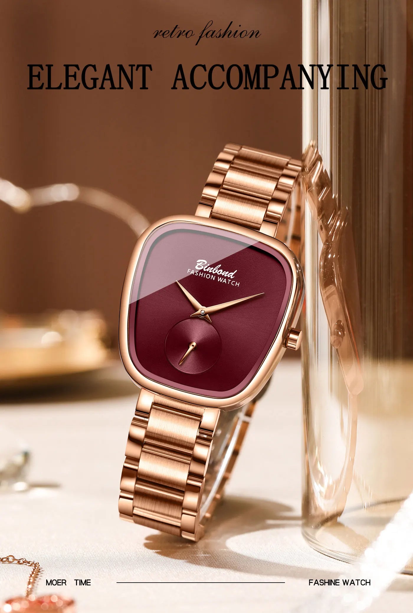 BINBOND Luxury Brand Fashion Ladies' Watch Waterproof Stainless Steel Women's Watch Simple High Quality Quartz Watches for Woman