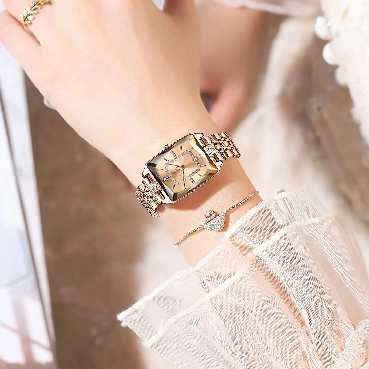 POEDAGAR Luxury Women Wristwatch Rectangle Waterproof Date Ladies Watch Stainless Steel Quartz Women's Watches Diamond Reloj+Box