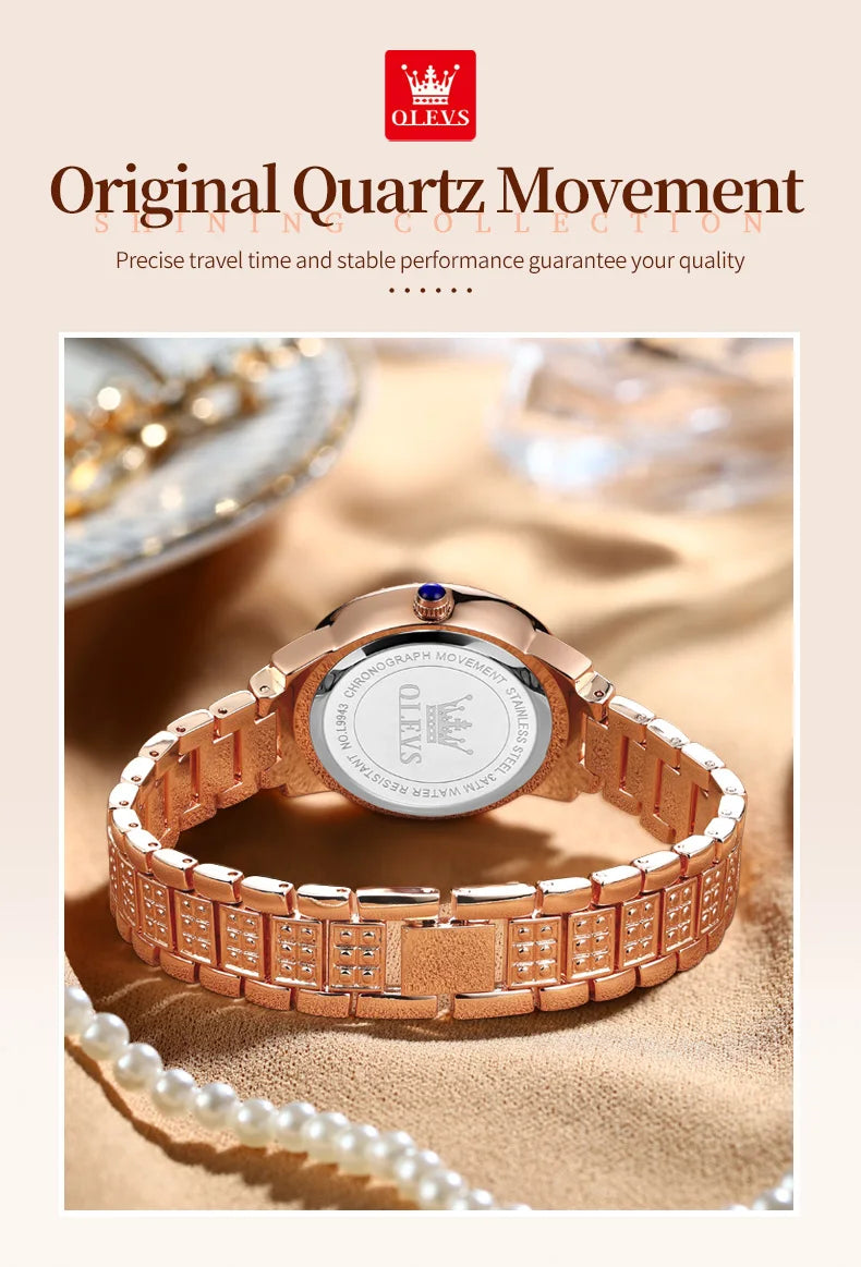 OLEVS Quartz Women's Watch Fashionable Retro Roman Scale Inlaid Diamond Waterproof dial Luxury Exquisite Elegant Women's Watch