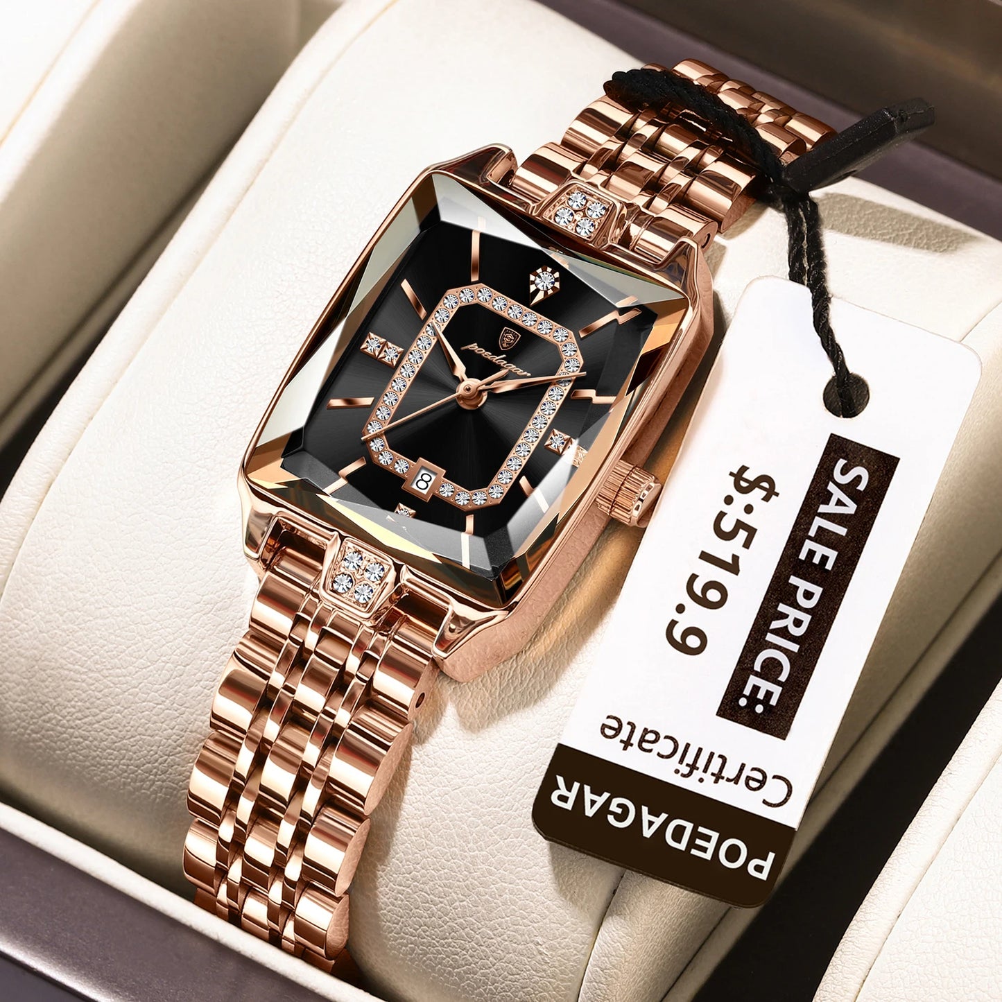 POEDAGAR Luxury Women Wristwatch Rectangle Waterproof Date Ladies Watch Stainless Steel Quartz Women's Watches Diamond Reloj+Box