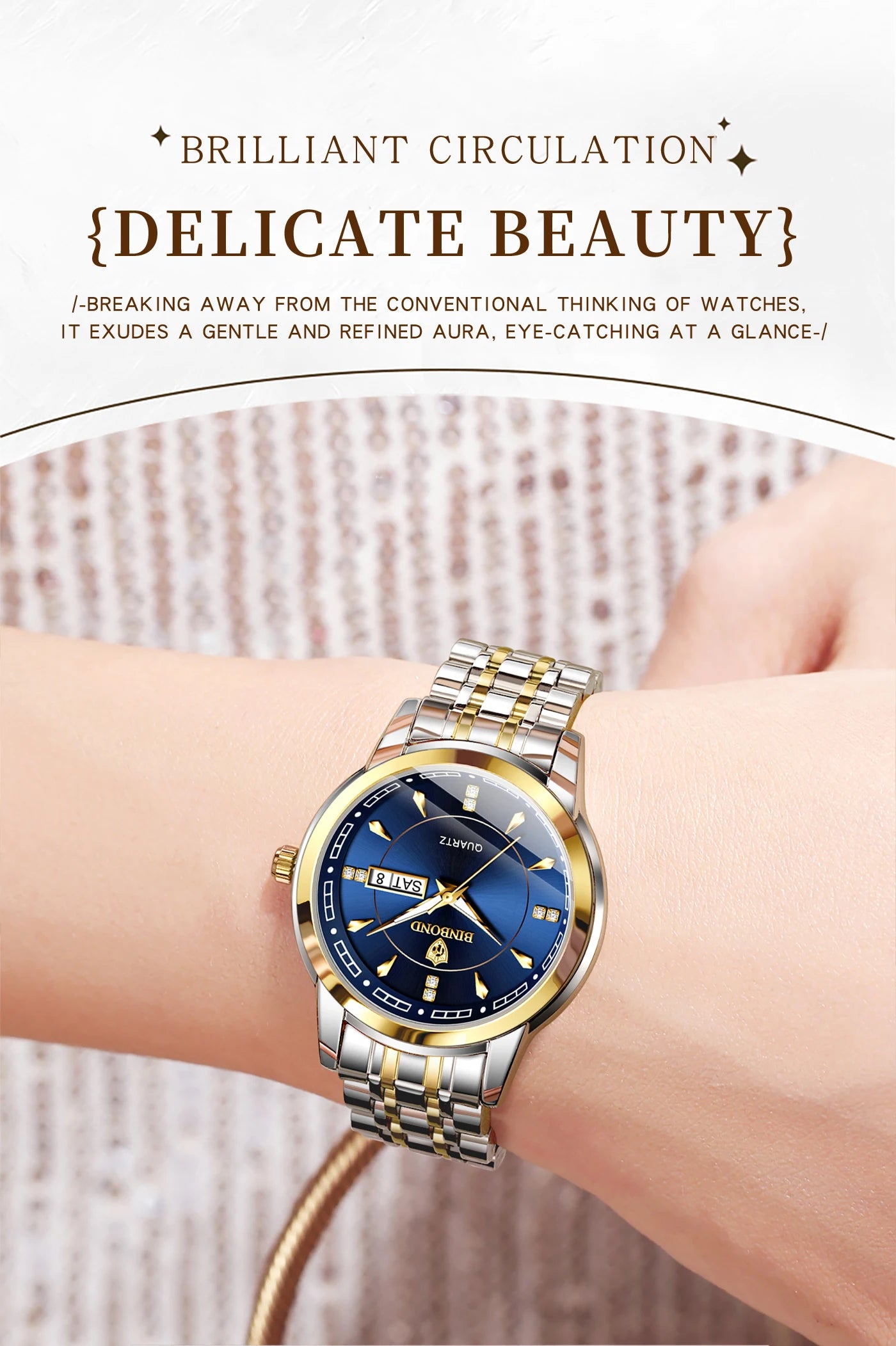 BINBOND Original Brand Ladies New Quartz Wristwatch Luxury Stainless Steel Waterproof Women's Watch Fashion Luminous Ms Watches