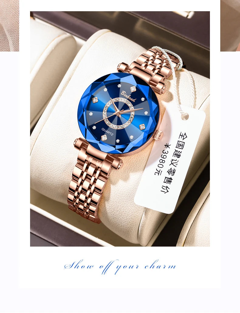 BINBOND Fashion Women's Quartz Watch Elegant For Heart of The Ocean Mirror Face Waterproof Business Lady Watch Relogio Feminino