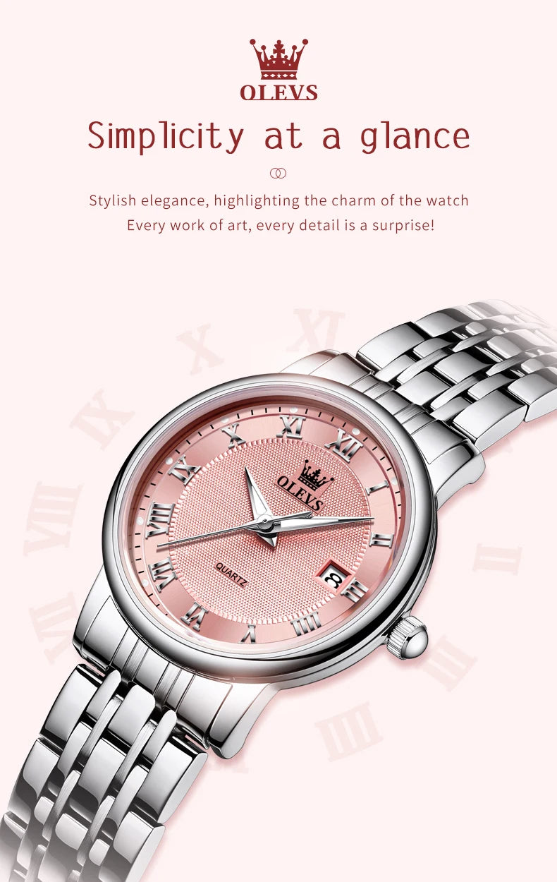 OLEVS 5611 Original Ladies Dress Quartz Wristwatch Luminous Date Stainless Steel Strap Elegant Luxury Women Watches