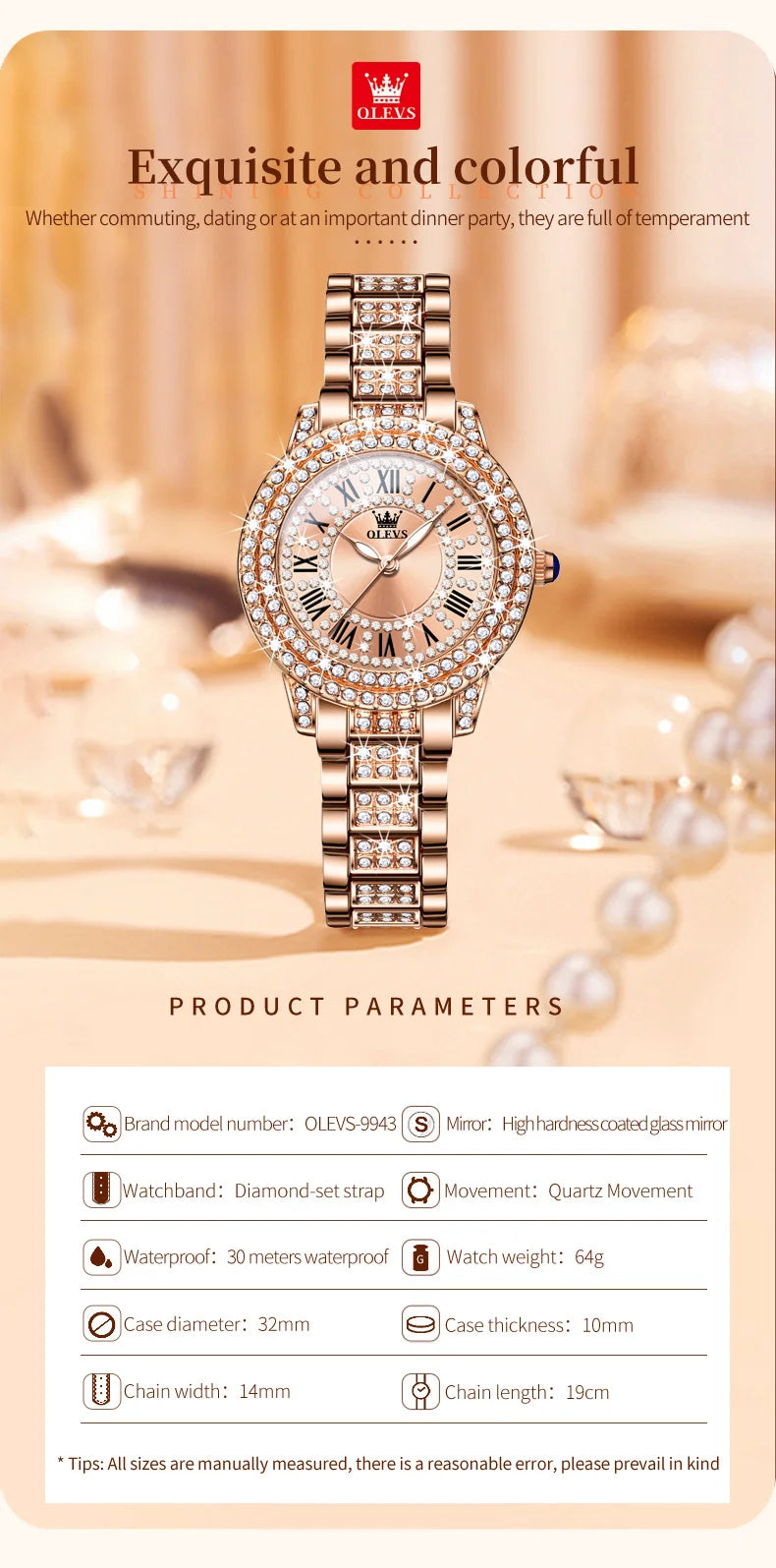 OLEVS Quartz Women's Watch Fashionable Retro Roman Scale Inlaid Diamond Waterproof dial Luxury Exquisite Elegant Women's Watch