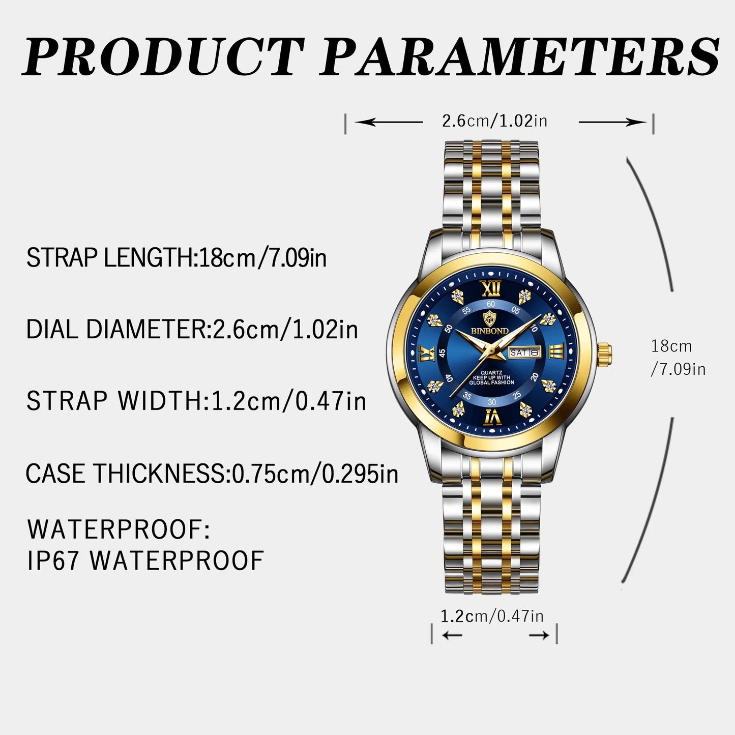 BINBOND Top Brand Luxury Fashion Business Women's Quartz Watch 30M Waterproof Luminous Week Date Clock New Sport Ladies' Watches