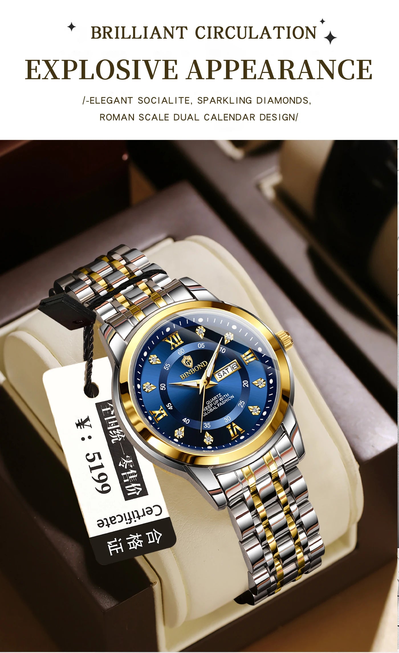 BINBOND Top Brand Luxury Fashion Business Women's Quartz Watch 30M Waterproof Luminous Week Date Clock New Sport Ladies' Watches