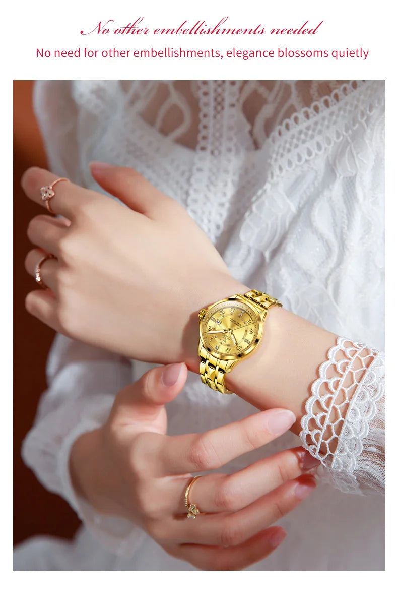 OLEVS 2910 Quartz Women's Watch Luxury Business Stainless Steel Waterproof Calendar Watch Brand Elegant Diamond Women's Watch