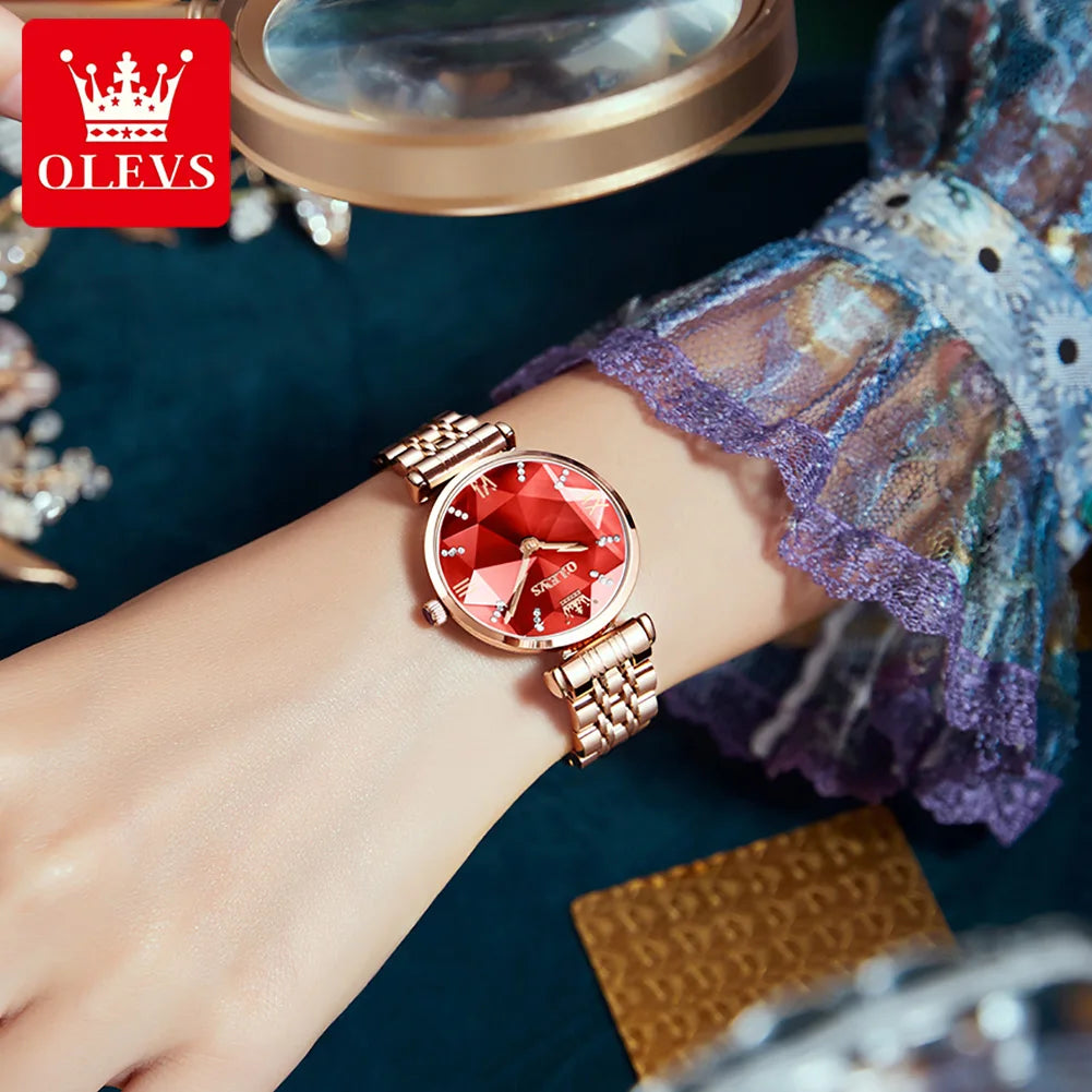 OLEVS 6642 Elegant Japan Quartz Watch for Lady Steel Strap Waterproof Fashion Dress Wristwatch Women's Gift
