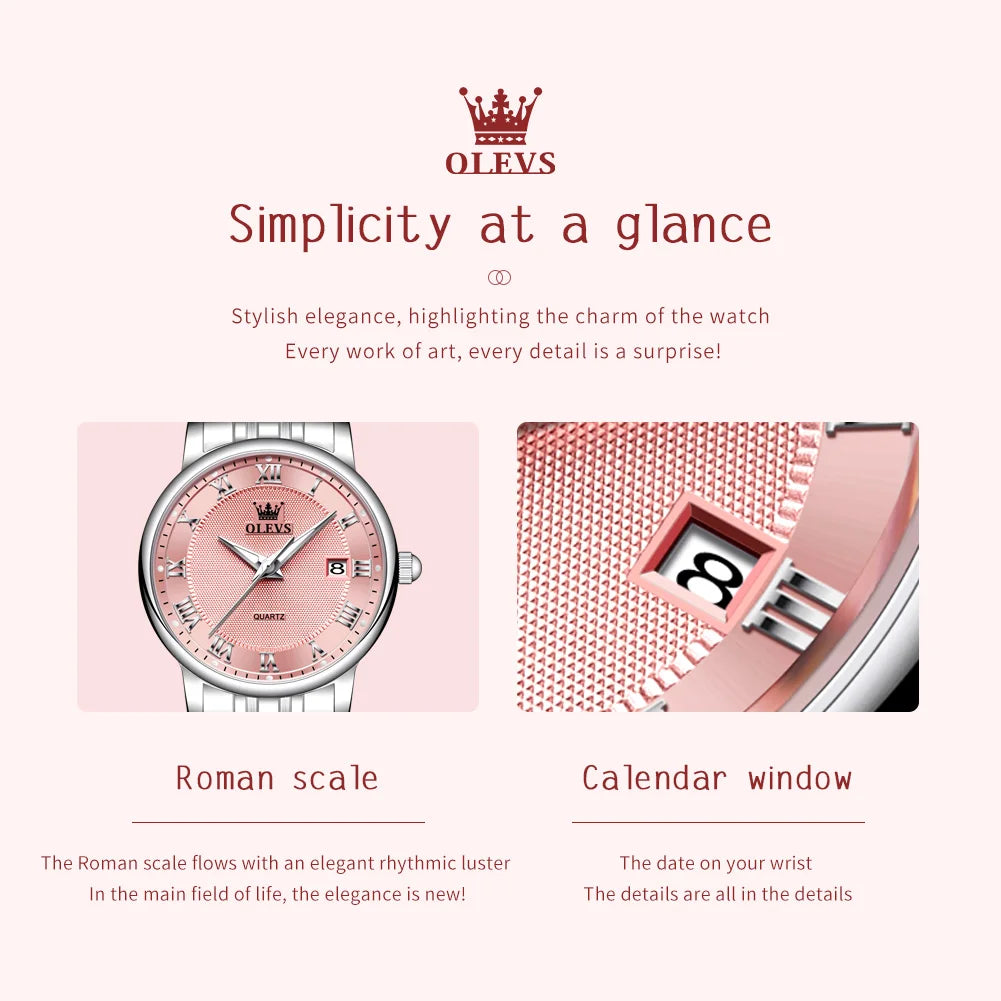 OLEVS 5611 Original Ladies Dress Quartz Wristwatch Luminous Date Stainless Steel Strap Elegant Luxury Women Watches