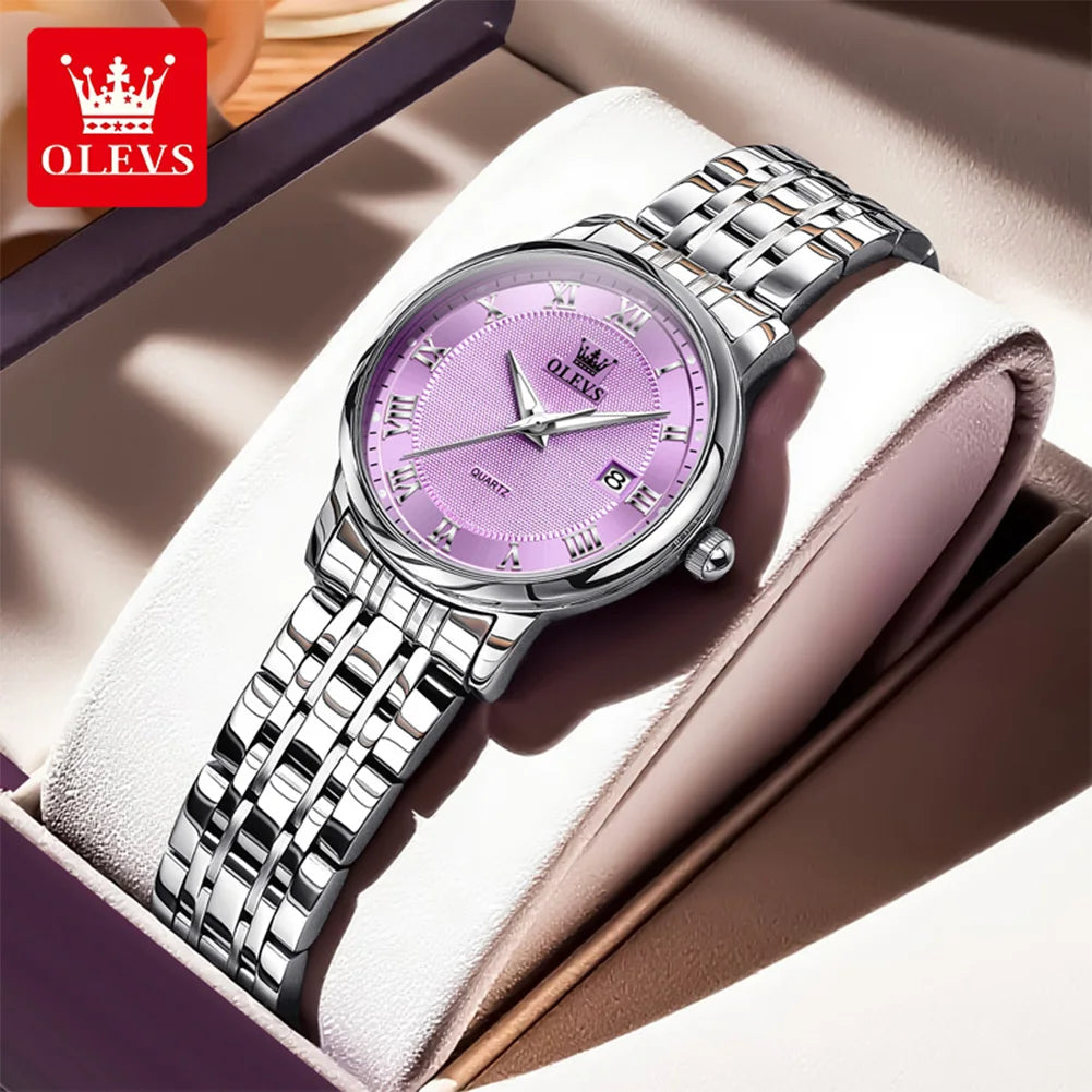 OLEVS 5611 Original Ladies Dress Quartz Wristwatch Luminous Date Stainless Steel Strap Elegant Luxury Women Watches