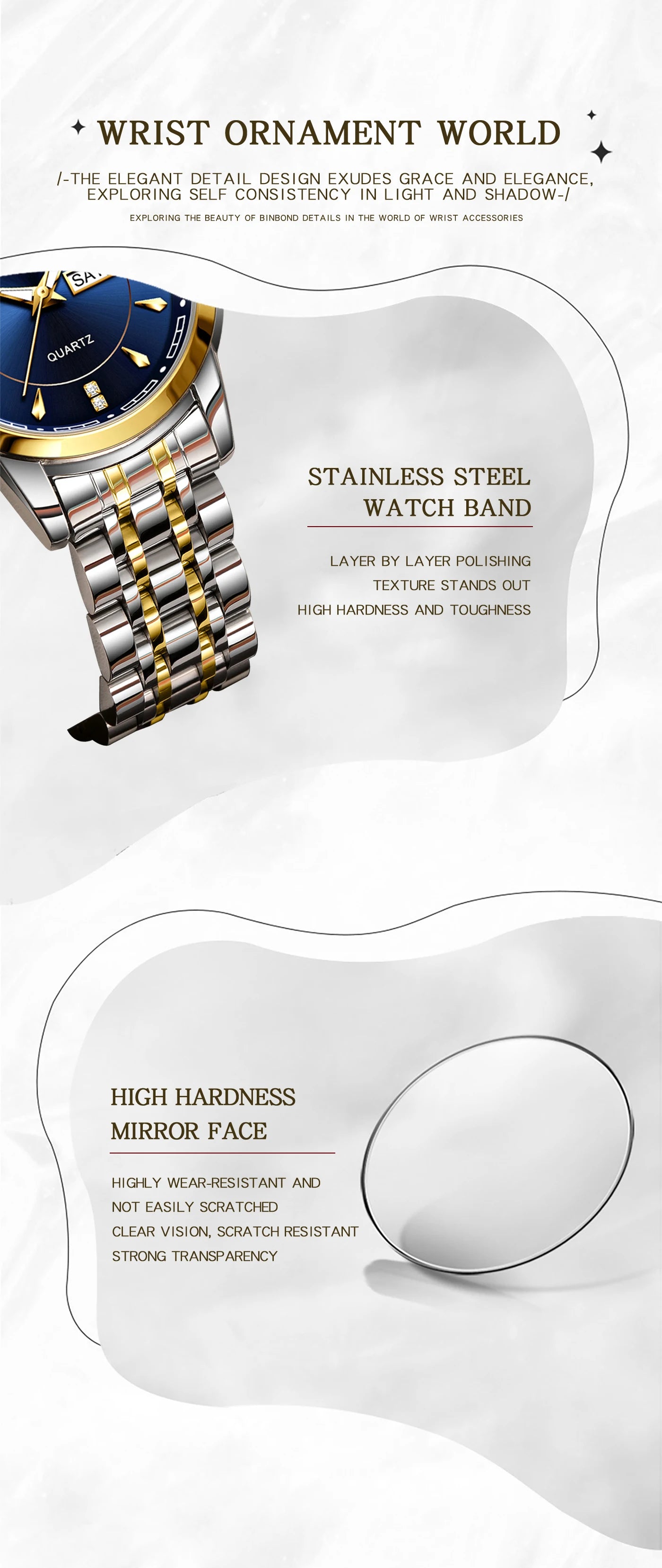 BINBOND Original Brand Ladies New Quartz Wristwatch Luxury Stainless Steel Waterproof Women's Watch Fashion Luminous Ms Watches