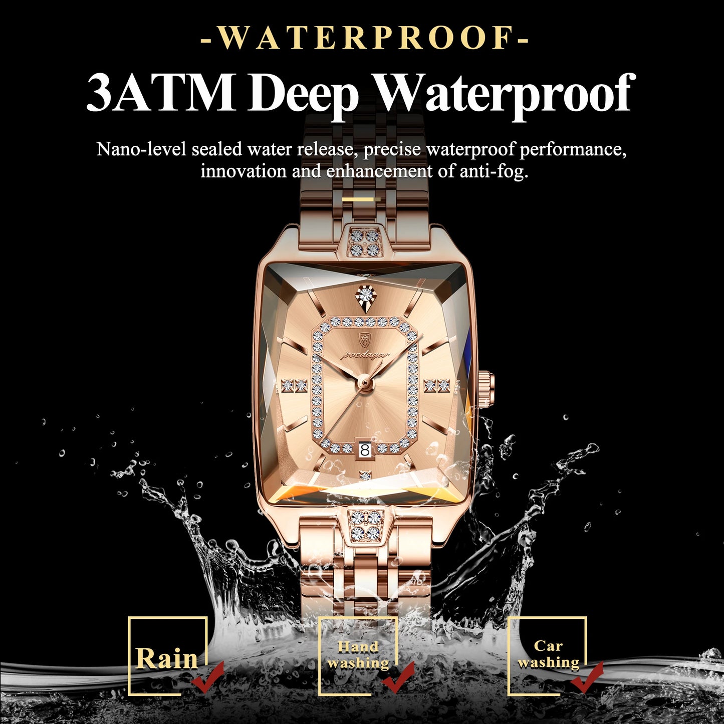 POEDAGAR Luxury Women Wristwatch Rectangle Waterproof Date Ladies Watch Stainless Steel Quartz Women's Watches Diamond Reloj+Box