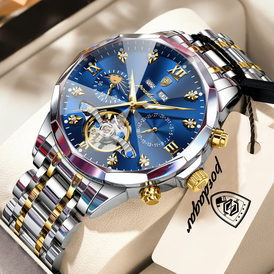 POEDAGAR Luxury Men Watch Fashion Waterproof Hollow Tourbillon Man Wristwatch Automatic Mechanical Stainless Steel Men's Watches