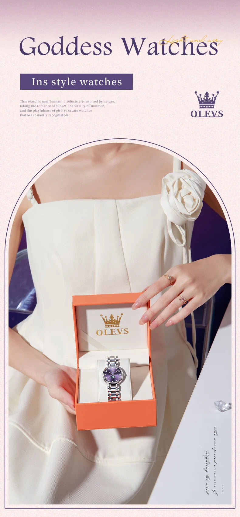 OLEVS 5573 Original Ladies Quartz Watch Diamond Scale Calendar Stainless Steel Waterproof Elegant Dress Wristwatch for Women