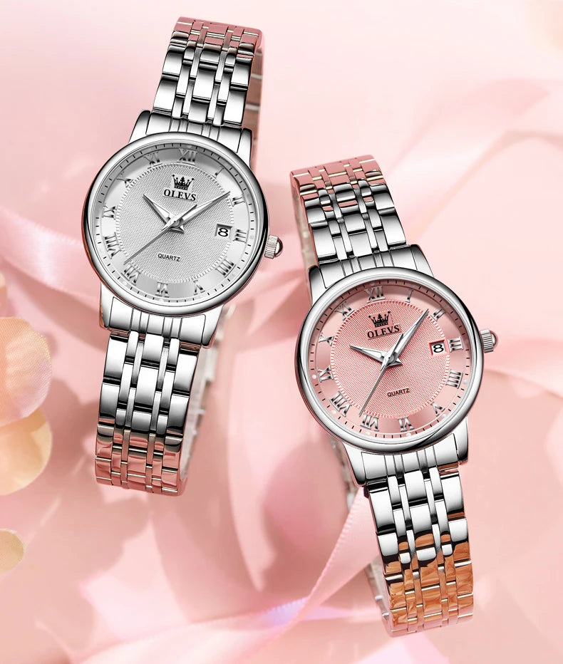 OLEVS 5611 Original Ladies Dress Quartz Wristwatch Luminous Date Stainless Steel Strap Elegant Luxury Women Watches