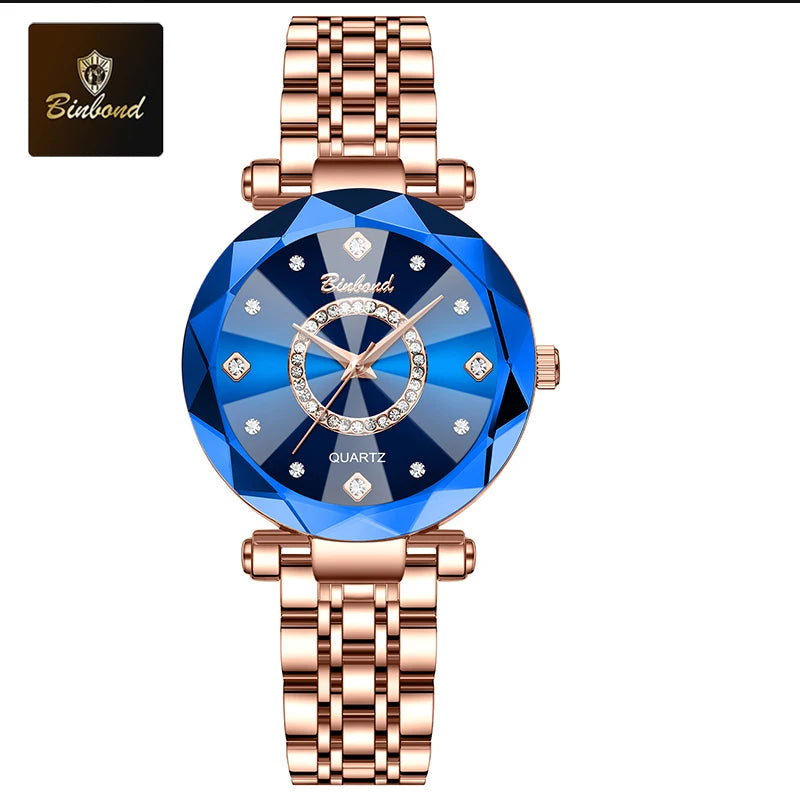 BINBOND Fashion Women's Quartz Watch Elegant For Heart of The Ocean Mirror Face Waterproof Business Lady Watch Relogio Feminino