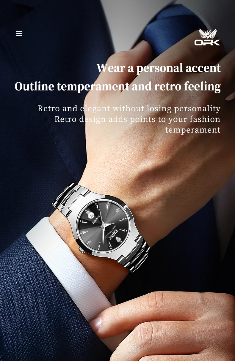 OPK 8105 Diamond Quartz Men's Watch Fashion Waterproof Date Stainless Steel Business Watch Minimalist Casual Brand Men's Watch