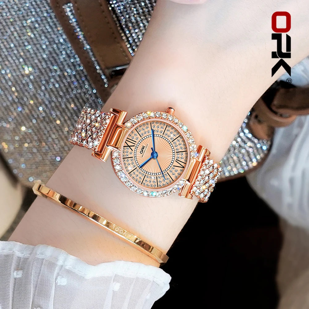 OPK 8618 Noble Women's Watch Luxury Brand Diamond Roman Scale Waterproof dial Elegant temperament Quartz Women's Watch