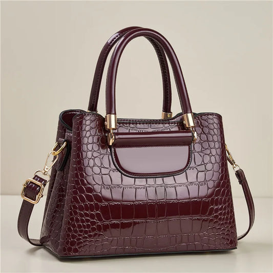 New Solid Color Women's Large Capacity Single Shoulder Crossbody Bag with Crocodile Pattern Handbag Multifunctional Fashion Bag
