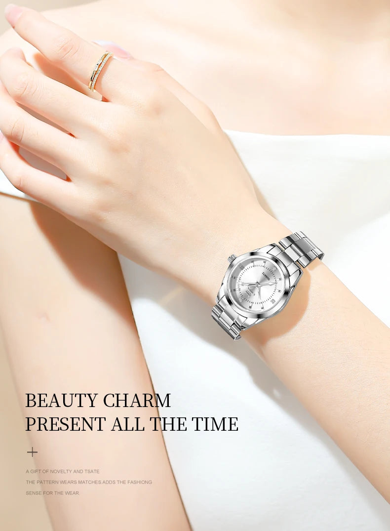 OPK 6002 Wristwatch for Women Fashion Trends Stainless steel Strap Waterproof  Full Silvery Watches