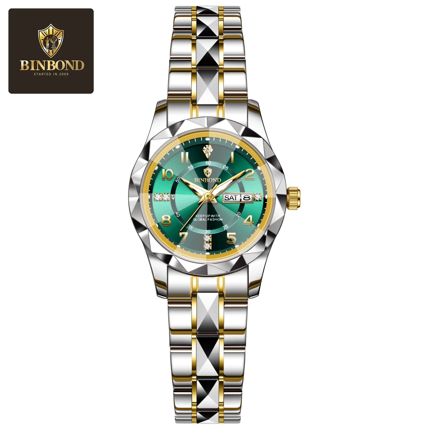 BINBOND Top Brand Fashion Business Womens Quartz Watches Waterproof Luminous Week Date Clock Sport Ladies' Wristwatch New B6632