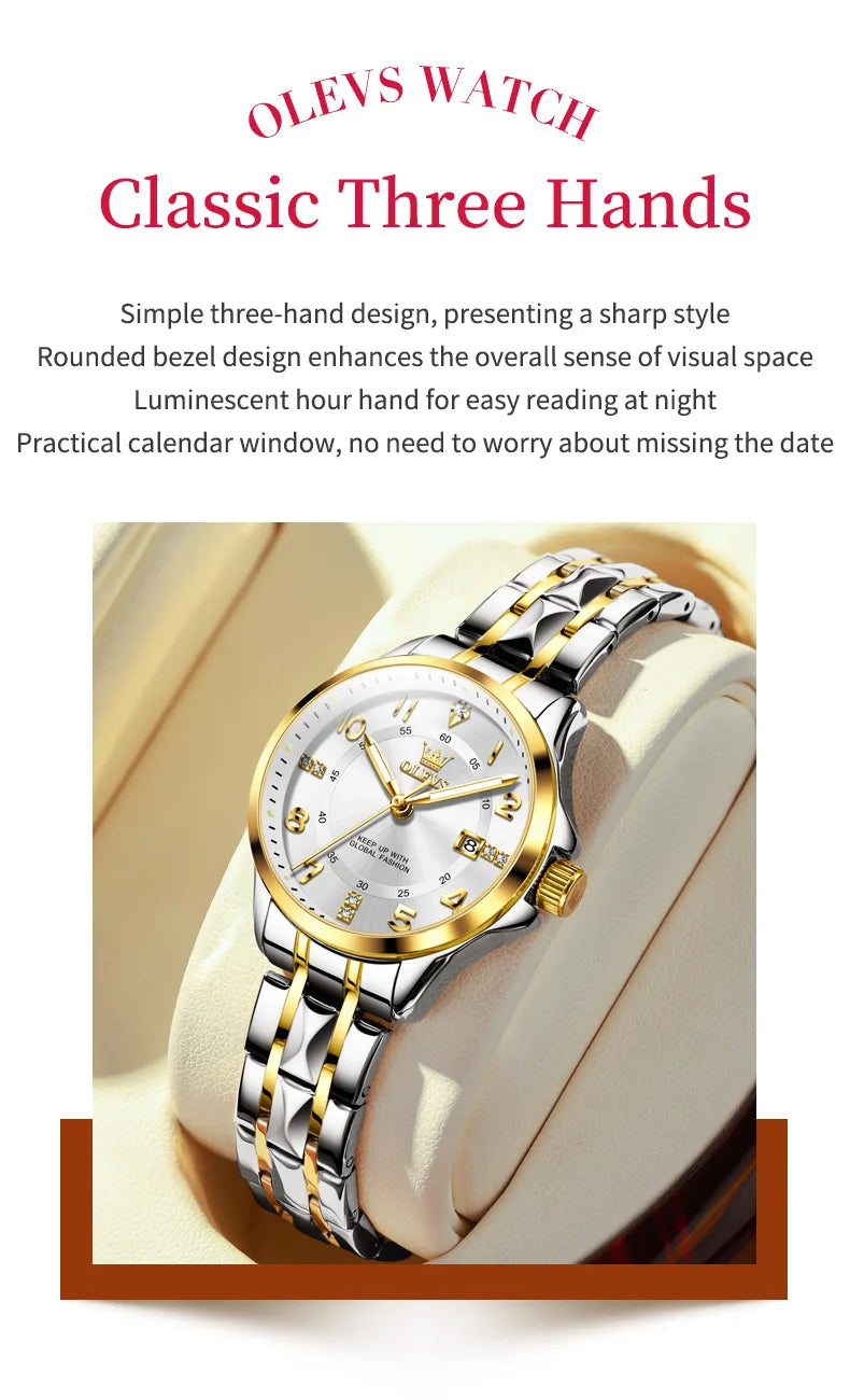 OLEVS 2910 Quartz Women's Watch Luxury Business Stainless Steel Waterproof Calendar Watch Brand Elegant Diamond Women's Watch