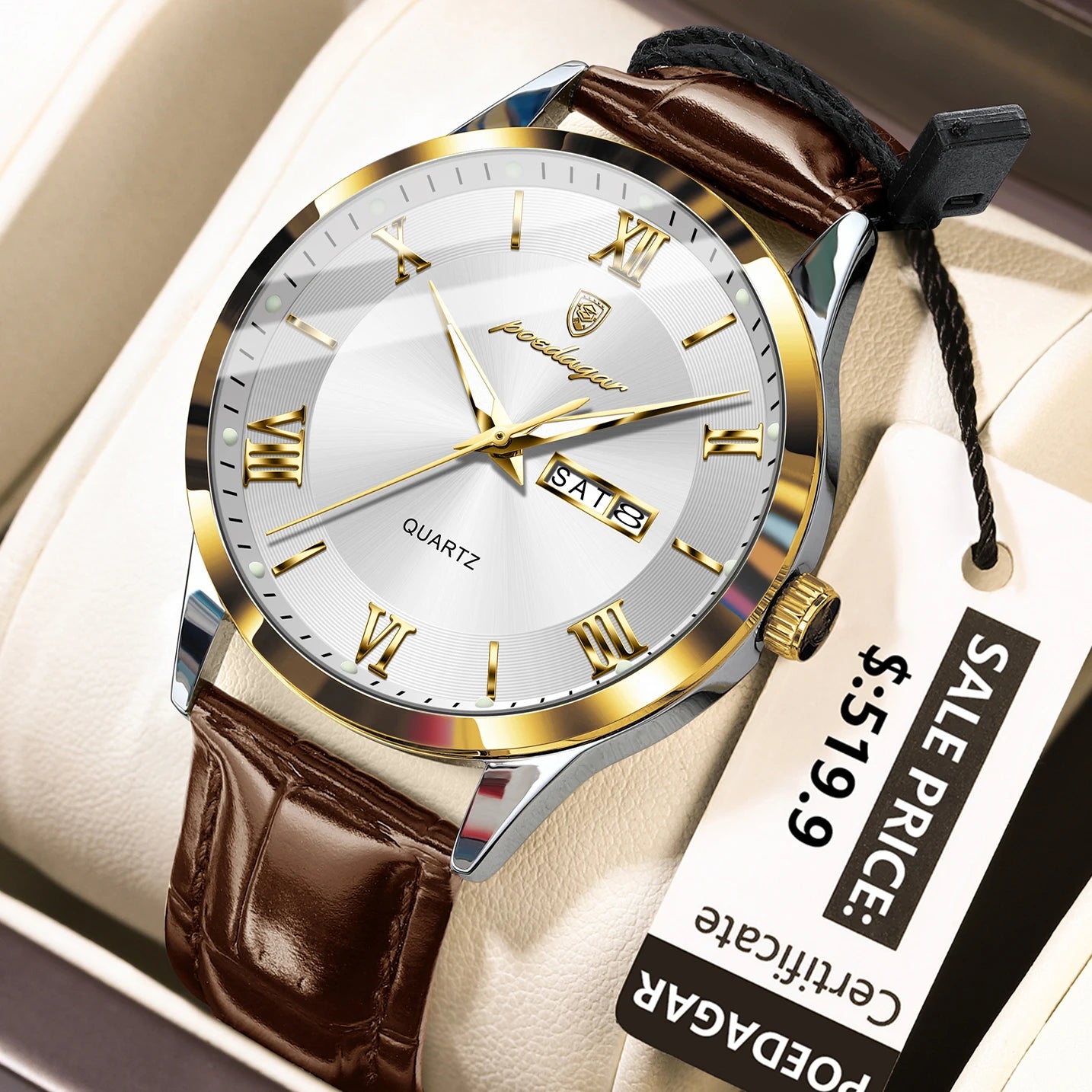 POEDAGAR Top Luxury Watch For Men Military Waterproof Luminous Date Week Man Wristwatch Leather Men's Quartz Watches Sport Reloj