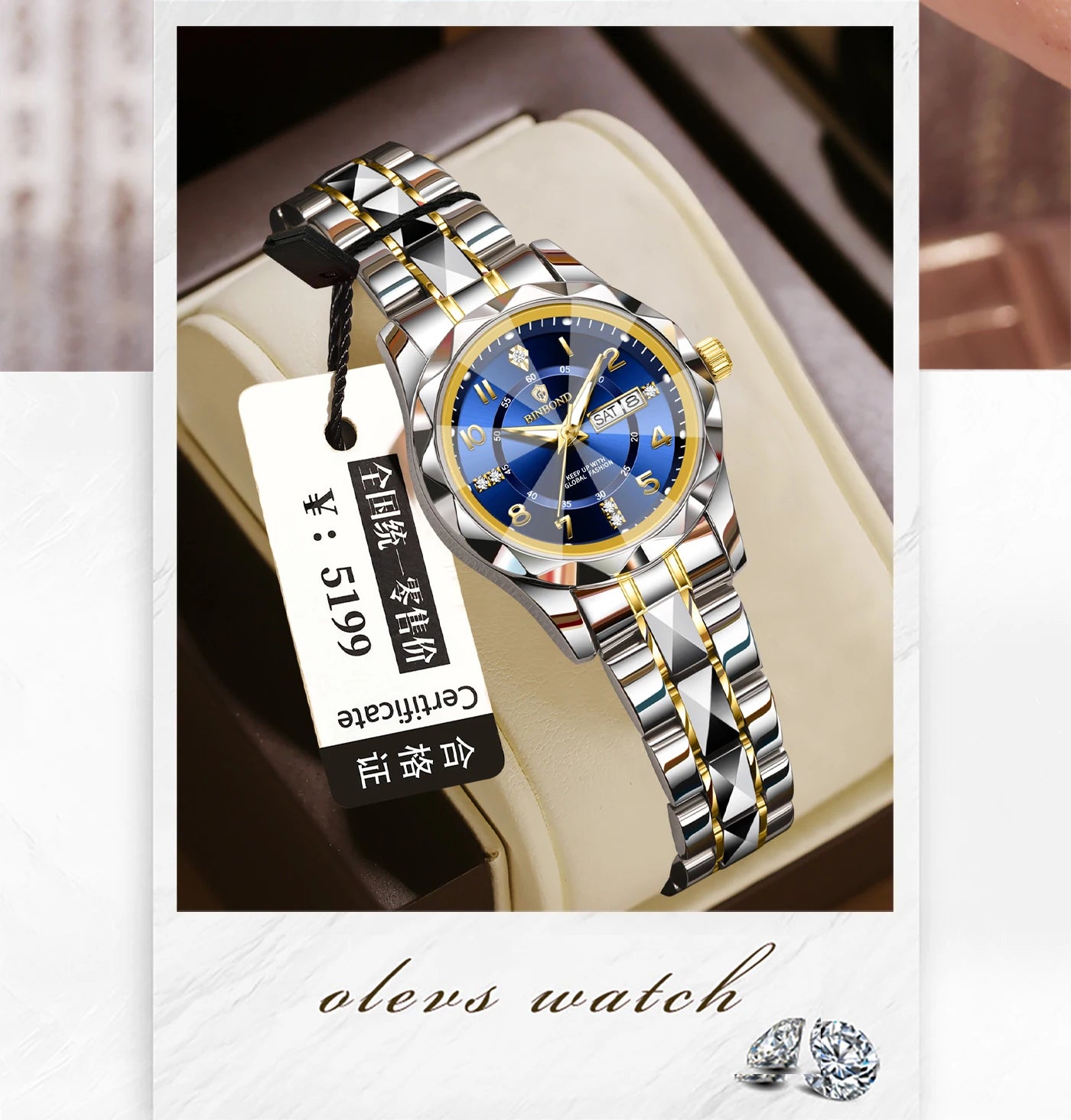 BINBOND Top Brand Fashion Business Womens Quartz Watches Waterproof Luminous Week Date Clock Sport Ladies' Wristwatch New B6632
