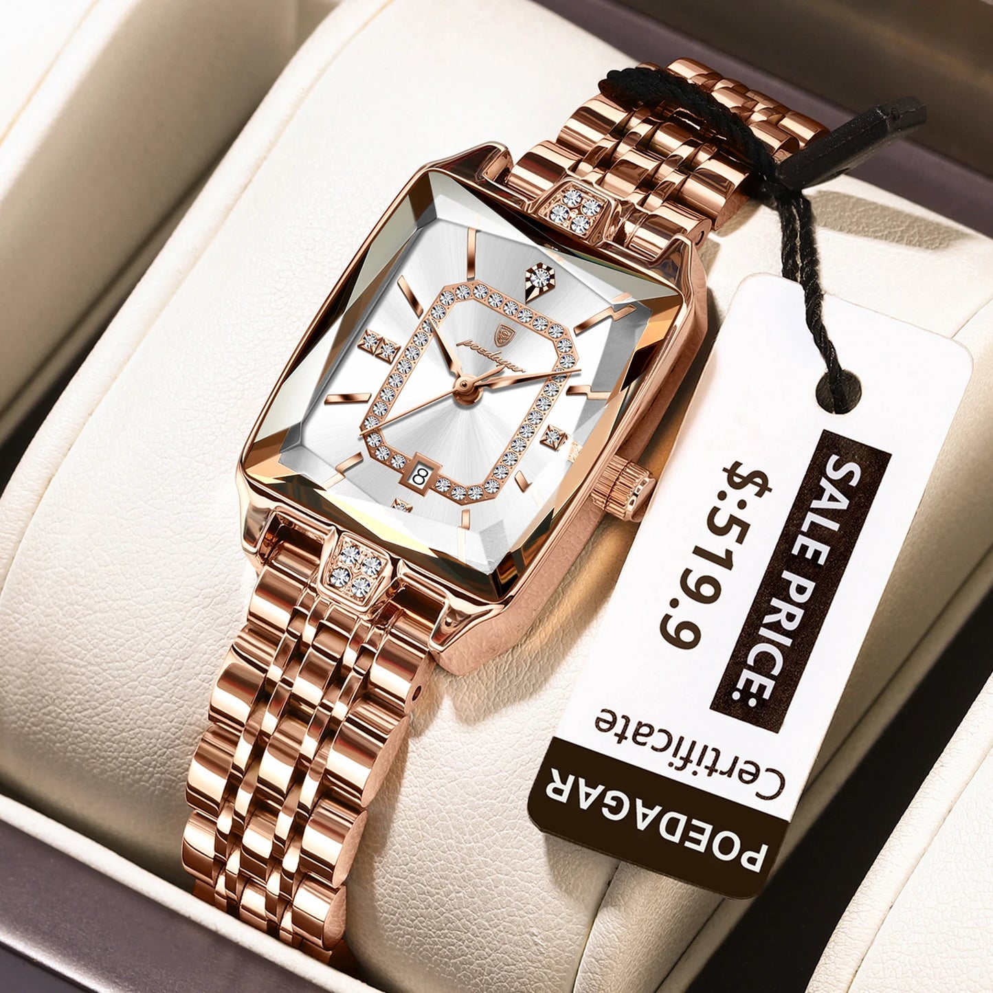 POEDAGAR Luxury Women Wristwatch Rectangle Waterproof Date Ladies Watch Stainless Steel Quartz Women's Watches Diamond Reloj+Box